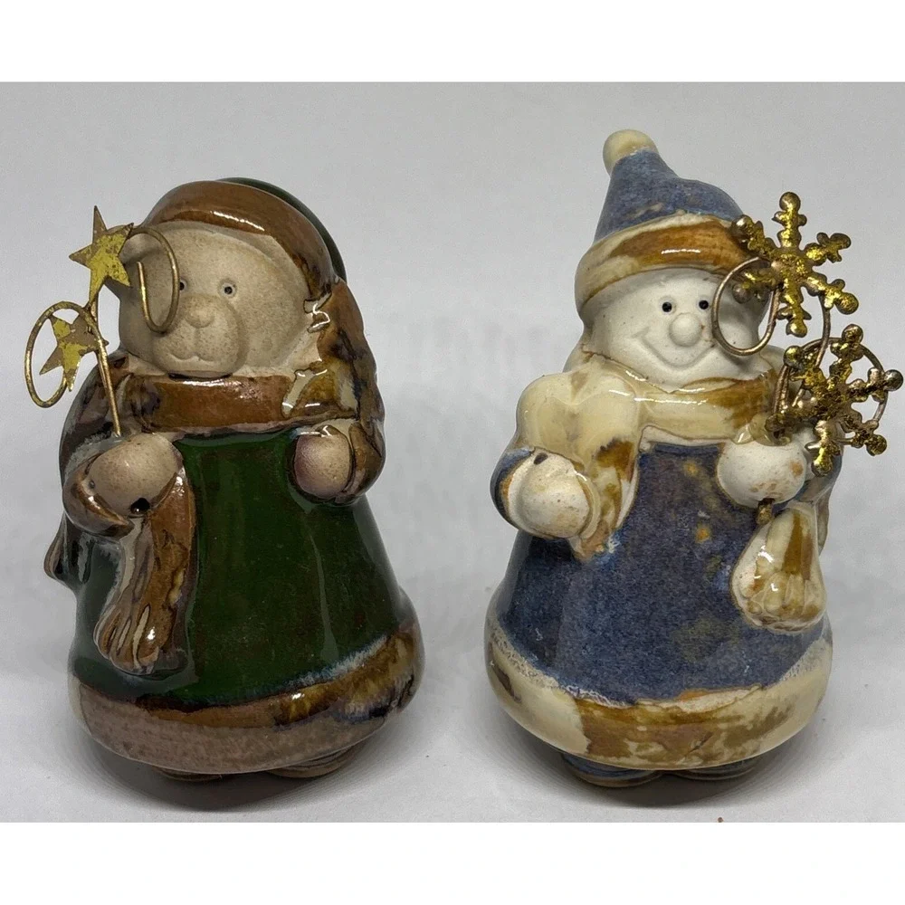 Pier 1 Christmas set of 4 Ceramic Figurines Santa Snowman Reindeer Bear